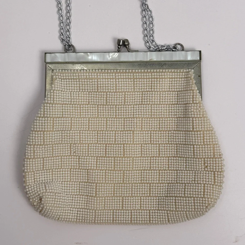 Fine Arts Bag Co Vintage Beaded Bridal Women Evening Clutch Cream Faux Pearl